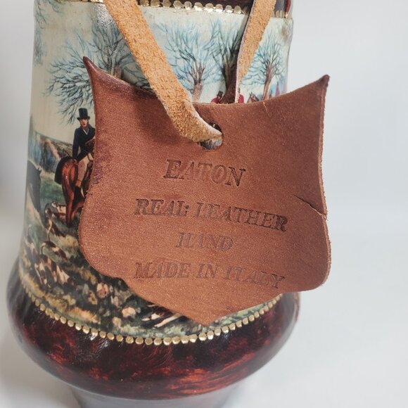 Vintage Eaton Leather-Covered Glass Decanter – Hunting Scene, 12" - Picture 5 of 8